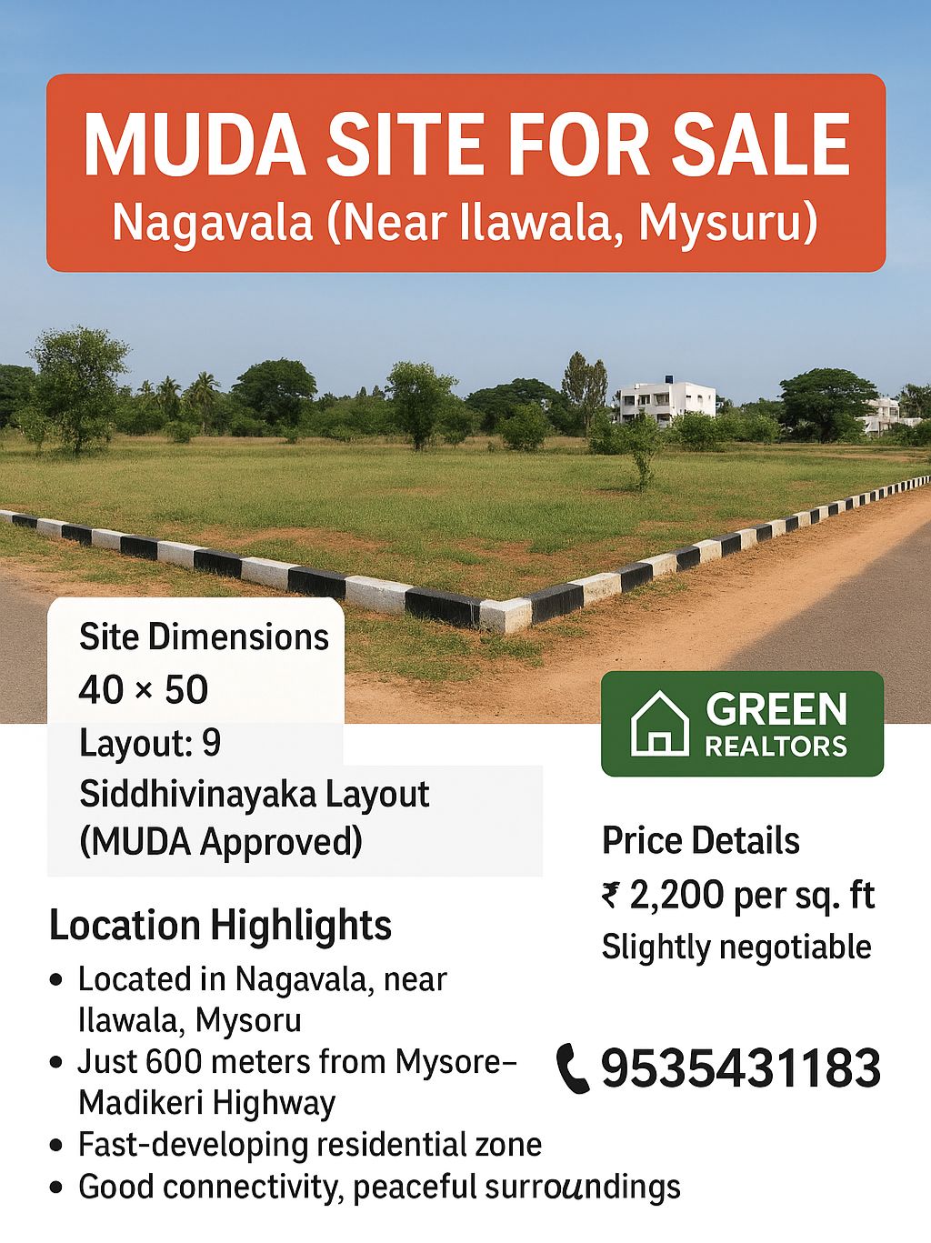 *property id 5180*  🆔 *MUDA Site for Sale – Nagavala (Near Ilawala, Mysuru)*
